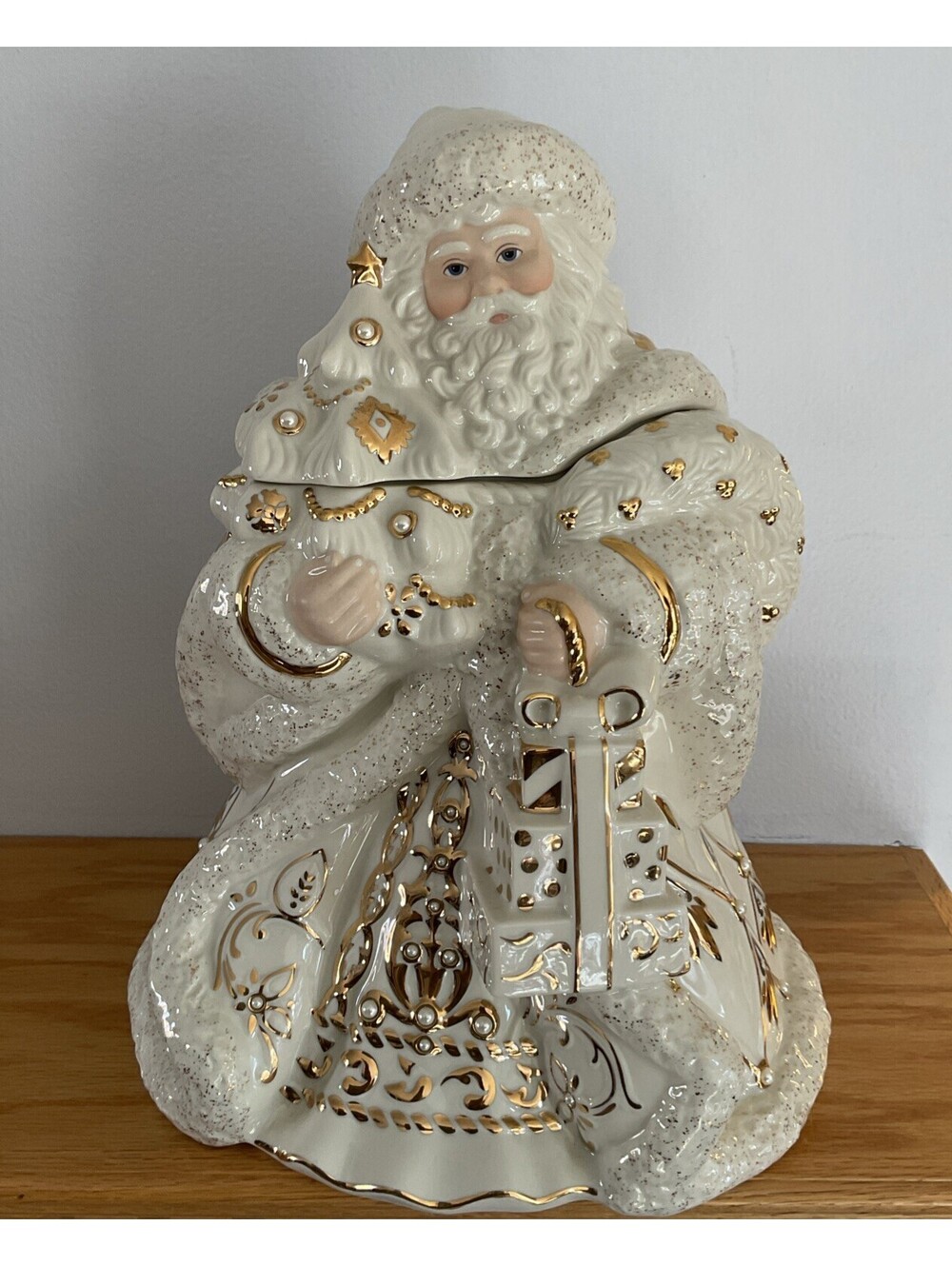 Vintage LENOX Florentine and Pearl Santa Cookie Jar Holiday Decor 13 1/2" Tall